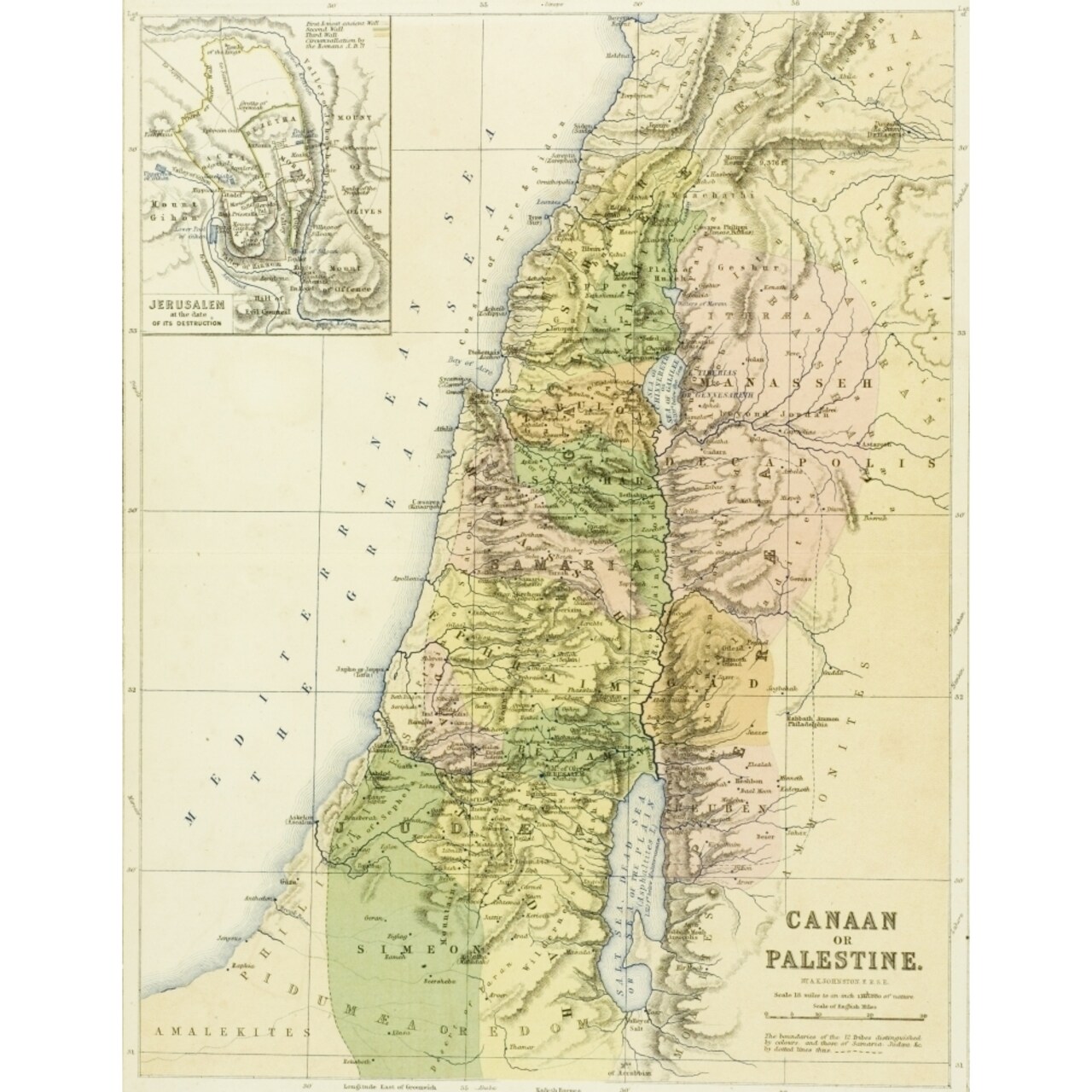 19Th Century Map Of Canaan Or Palestine. Engraved And Printed In 1869 By W.Anda.K.Johnston. By Ken Welsh / Design Pics
